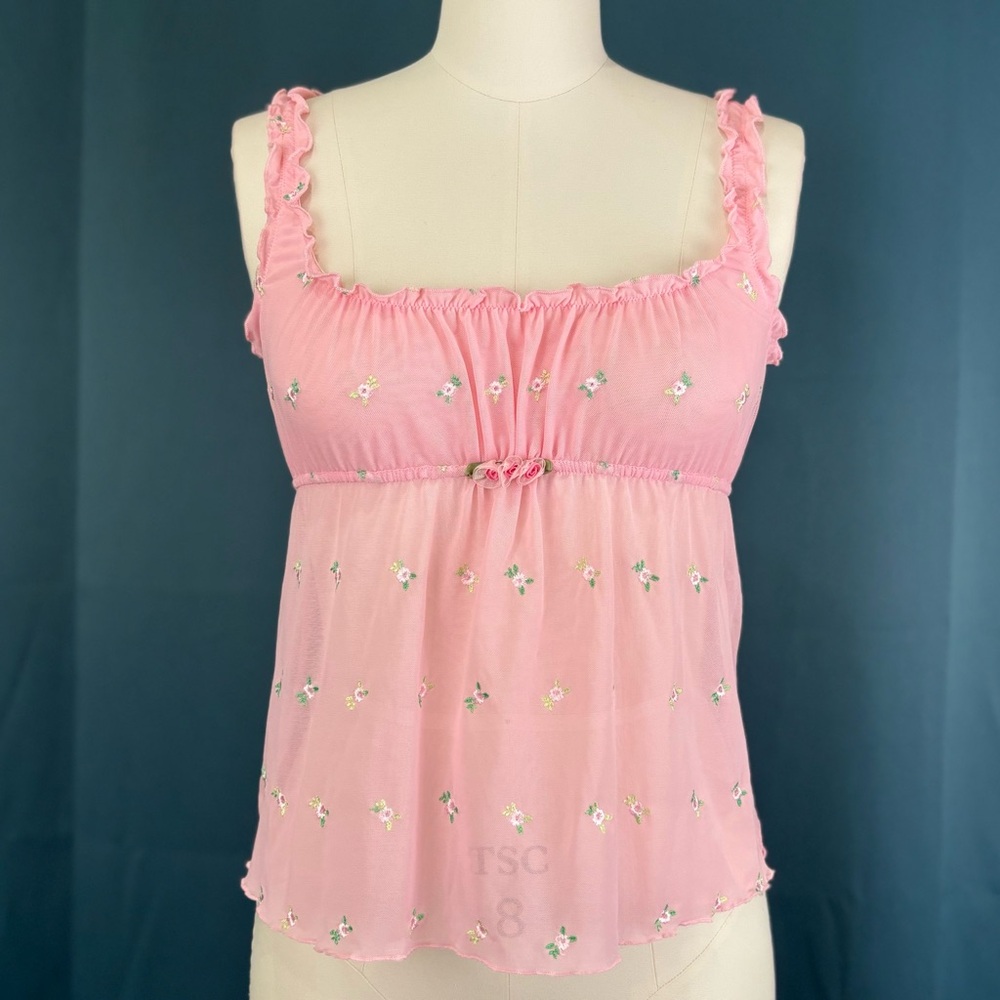 Vintage Y2K 2004 Victoria’s Secret Babydoll Embroidered Lettuce Hem Night Top - Picture 1 of 5